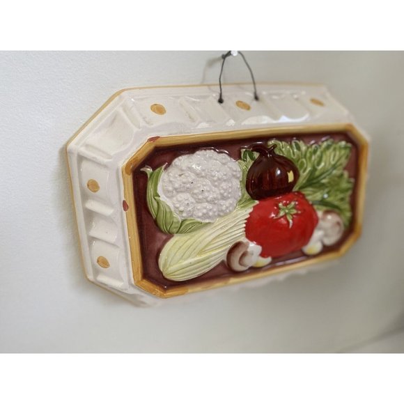 Vintage Mold Ceramic Decorative Wall Artwork Rectangle Vegetables Tomato Celery - Picture 3 of 16